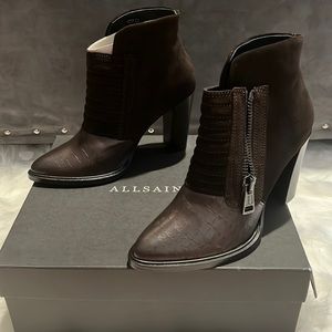Never worn. Perfect condition. Brown suede & leather All Saints bottles. Size